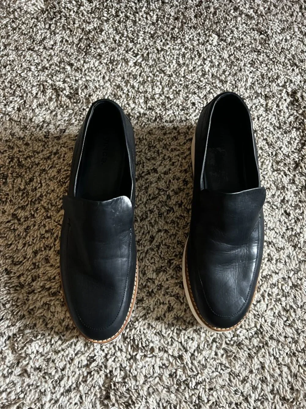 Vince Zeta Black Leather Platform Slip-on Loafers, 9 1/2